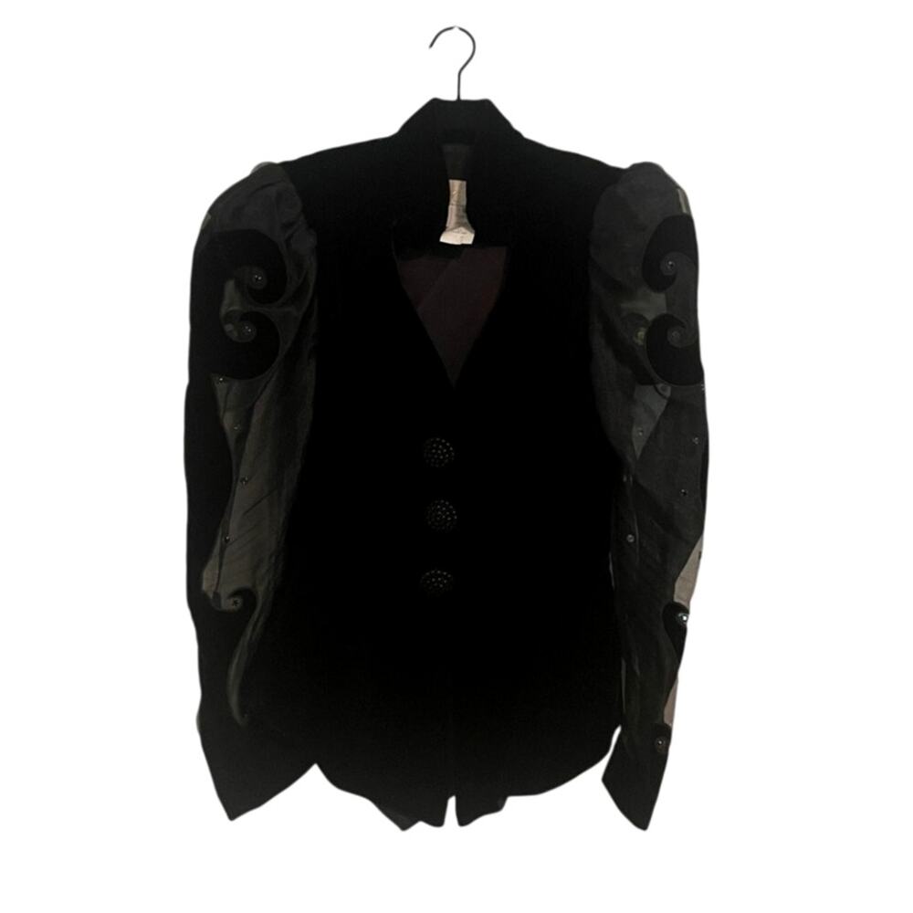 CACHÉ Karen Okada Velvet Jacket Sheer Puff Sleeve Avant Garde Goth Sz 10 Vintage - Picture 2 of 8